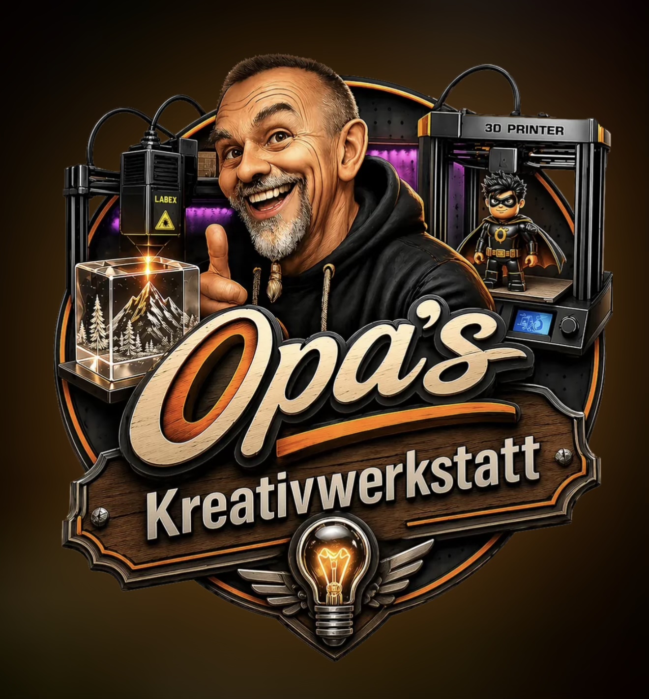 Titelbild von Opa's Kreativwerkstatt mit 3D-Druck und Lasergravur